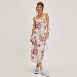 🛍️NWT Free People Floral Pink Strap Dress Sz Large